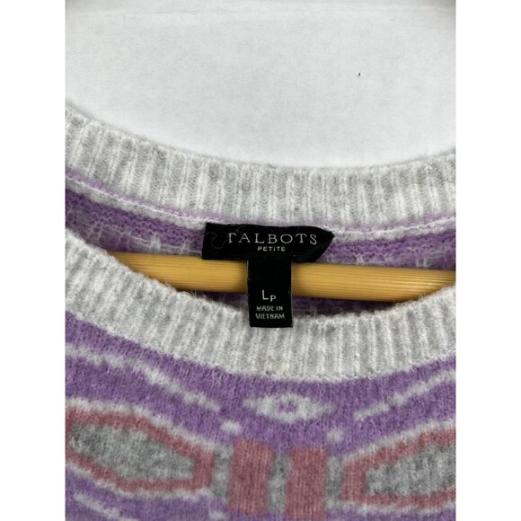 Talbots Petite Fair Isle Sweater Large Cream Prple Pink Nordic Knit Alpaca Blend - Picture 3 of 5